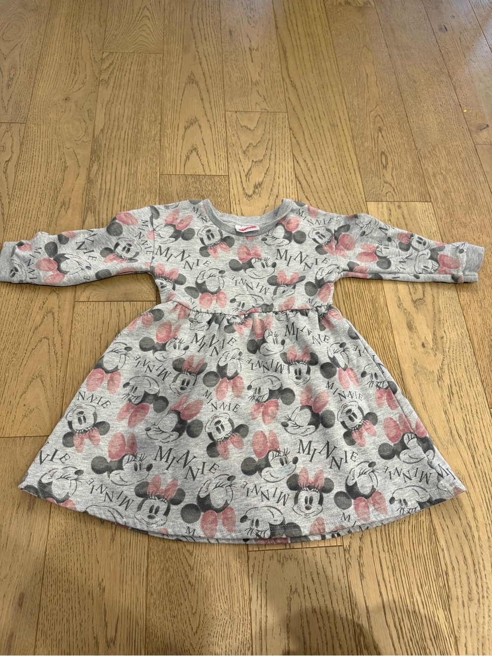 Disney Junior Minnie Mouse Girls Dress Size 5T Gray Pink Long Sleeve